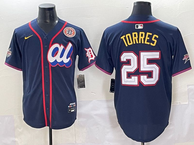 Men 2025 Detroit Tigers 25 Torres Blue All star Blank Blue Nike MLB Jersey style 1